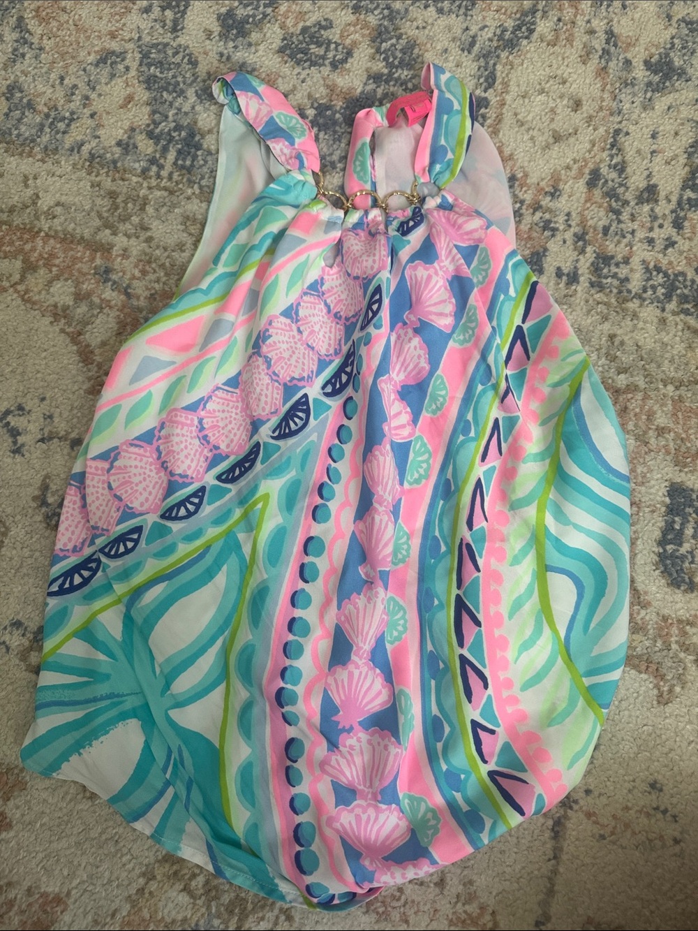 Lilly Pulitzer Pink, Aqua & Navy Halter Beach Print Top